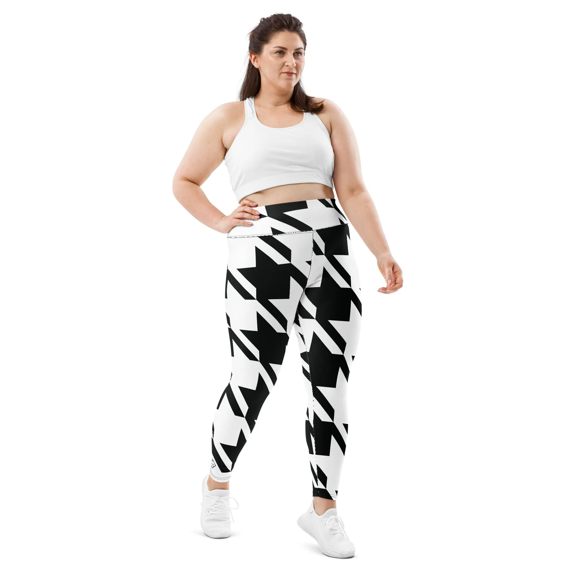 Womens Plus Size High Waist Houndstooth Yoga Pants Leggings 001