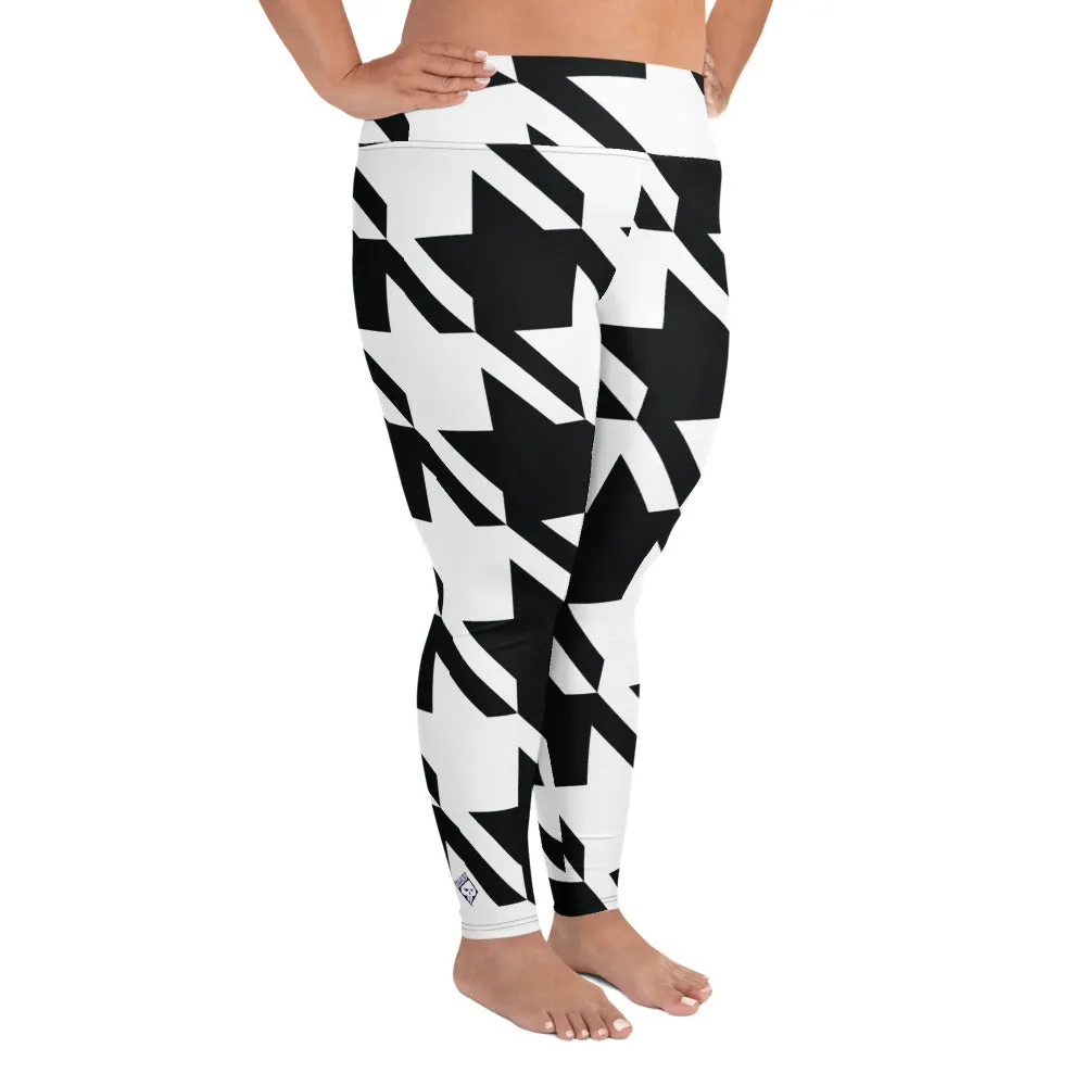 Womens Plus Size High Waist Houndstooth Yoga Pants Leggings 001