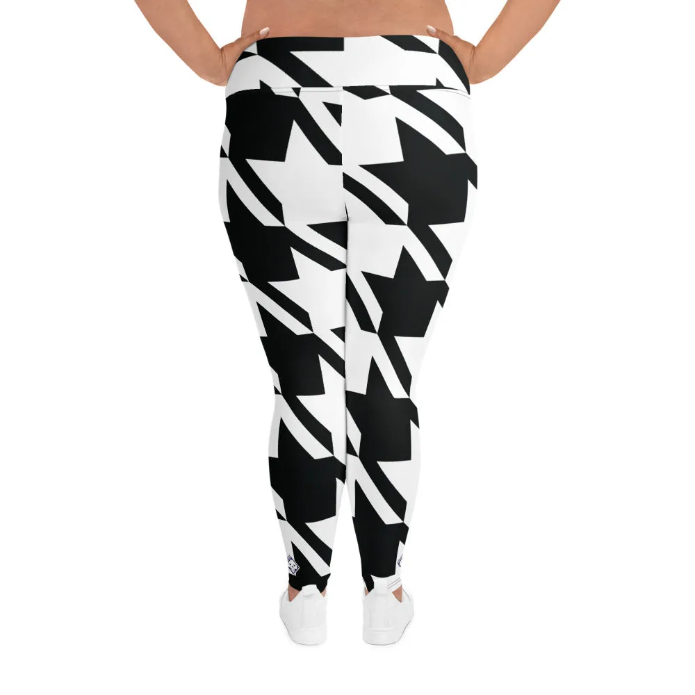 Womens Plus Size High Waist Houndstooth Yoga Pants Leggings 001