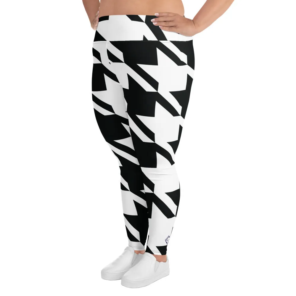 Womens Plus Size High Waist Houndstooth Yoga Pants Leggings 001