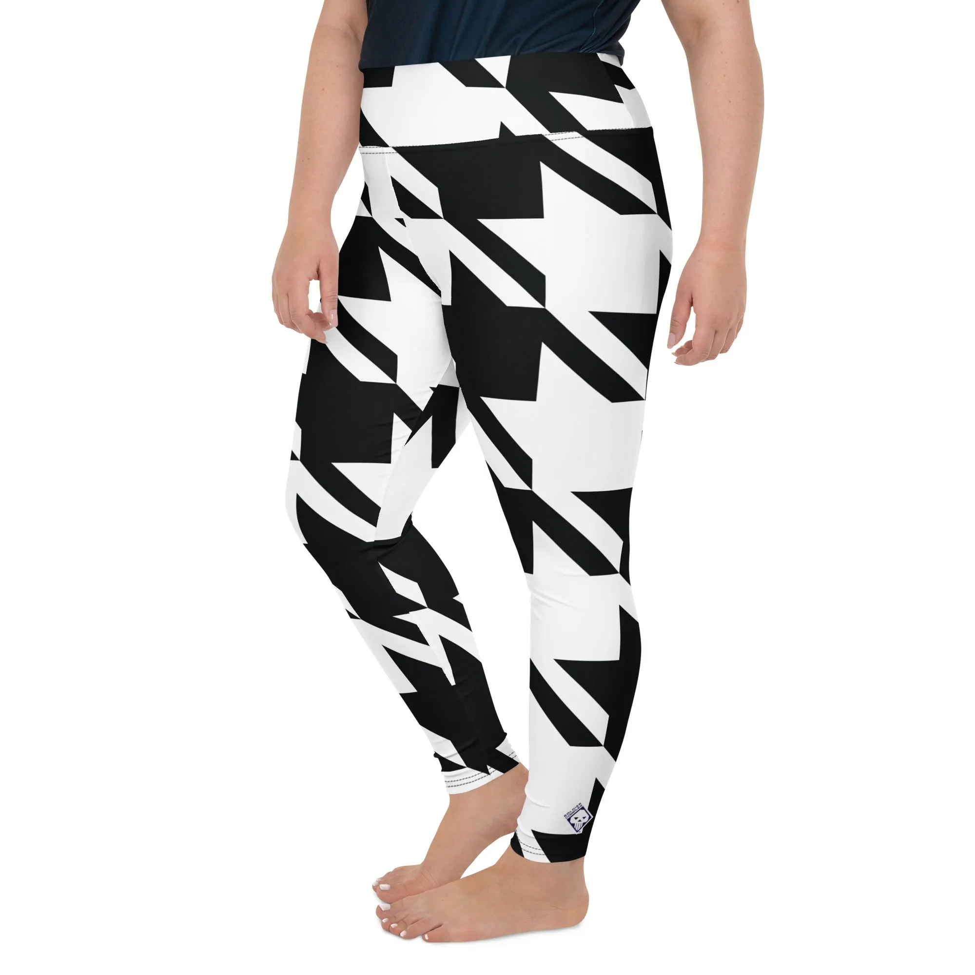 Womens Plus Size High Waist Houndstooth Yoga Pants Leggings 001