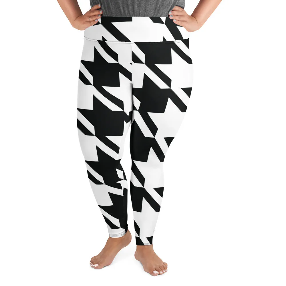 Womens Plus Size High Waist Houndstooth Yoga Pants Leggings 001