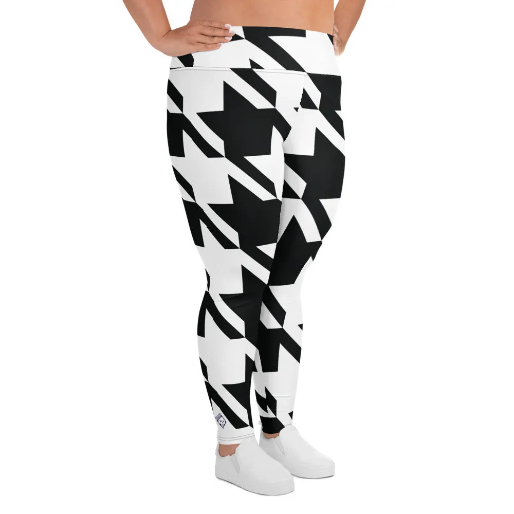 Womens Plus Size High Waist Houndstooth Yoga Pants Leggings 001