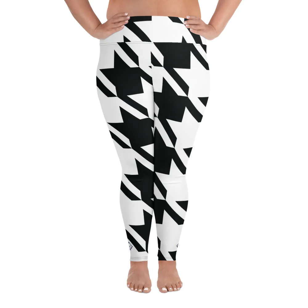 Womens Plus Size High Waist Houndstooth Yoga Pants Leggings 001