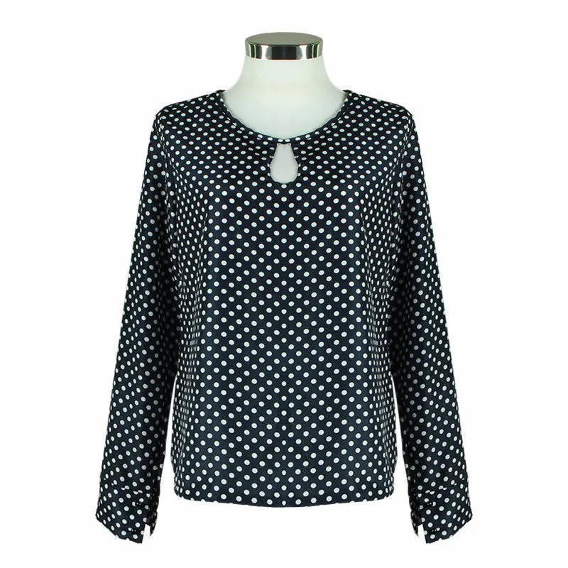 Women's Spring/Summer Chiffon Long-Sleeved Polka Dot Blouse