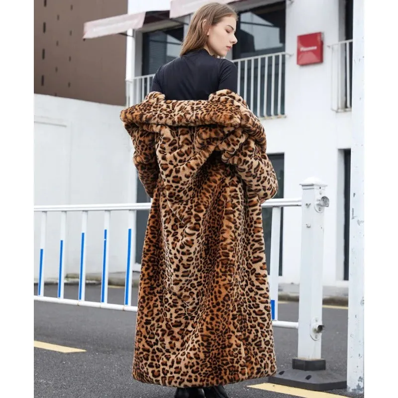 Women's Winter Casual Warm Leopard Print Fur Jacket