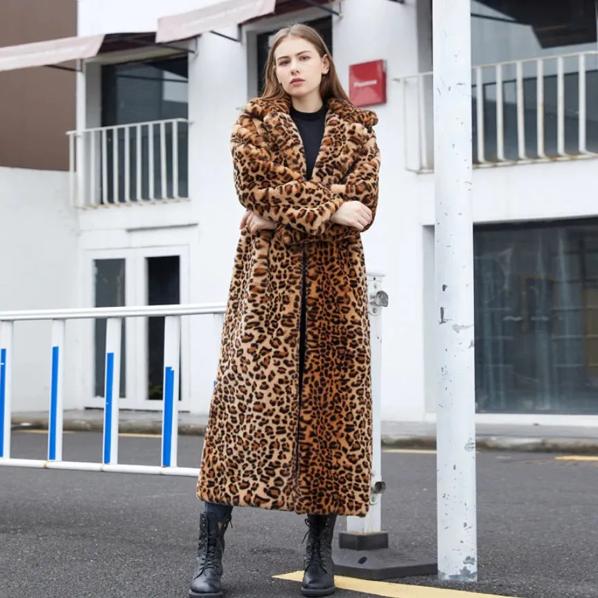 Women's Winter Casual Warm Leopard Print Fur Jacket