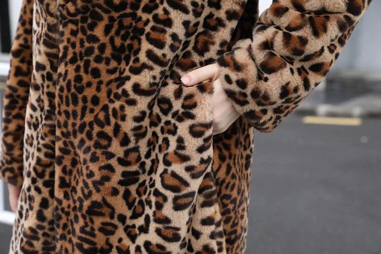 Women's Winter Casual Warm Leopard Print Fur Jacket