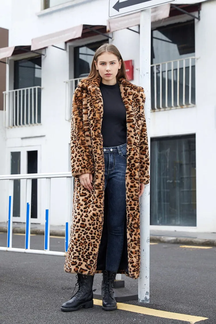 Women's Winter Casual Warm Leopard Print Fur Jacket