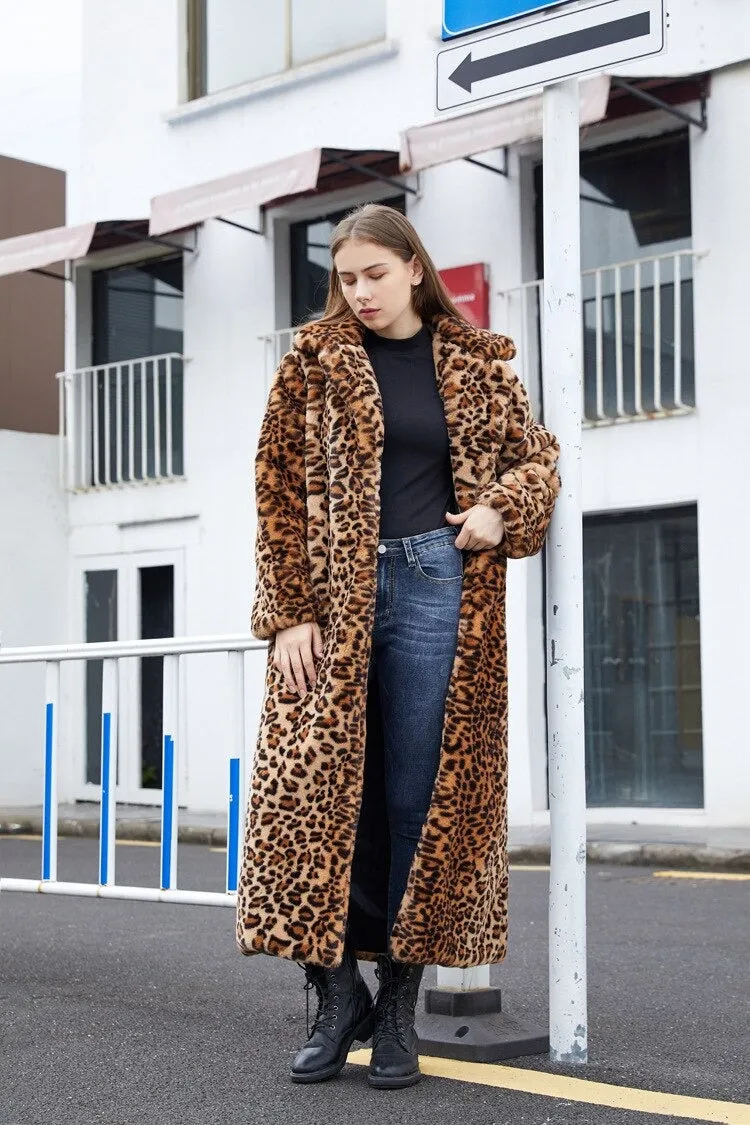 Women's Winter Casual Warm Leopard Print Fur Jacket