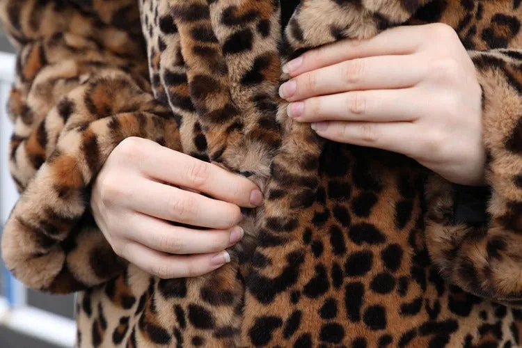 Women's Winter Casual Warm Leopard Print Fur Jacket