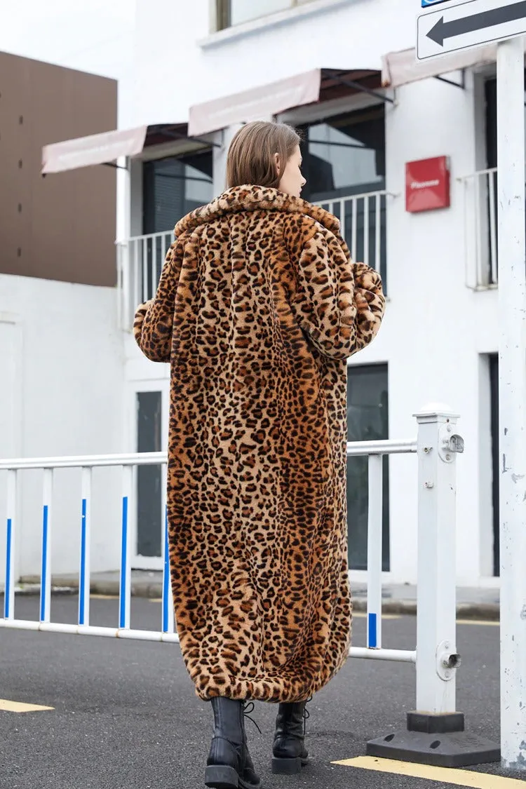 Women's Winter Casual Warm Leopard Print Fur Jacket