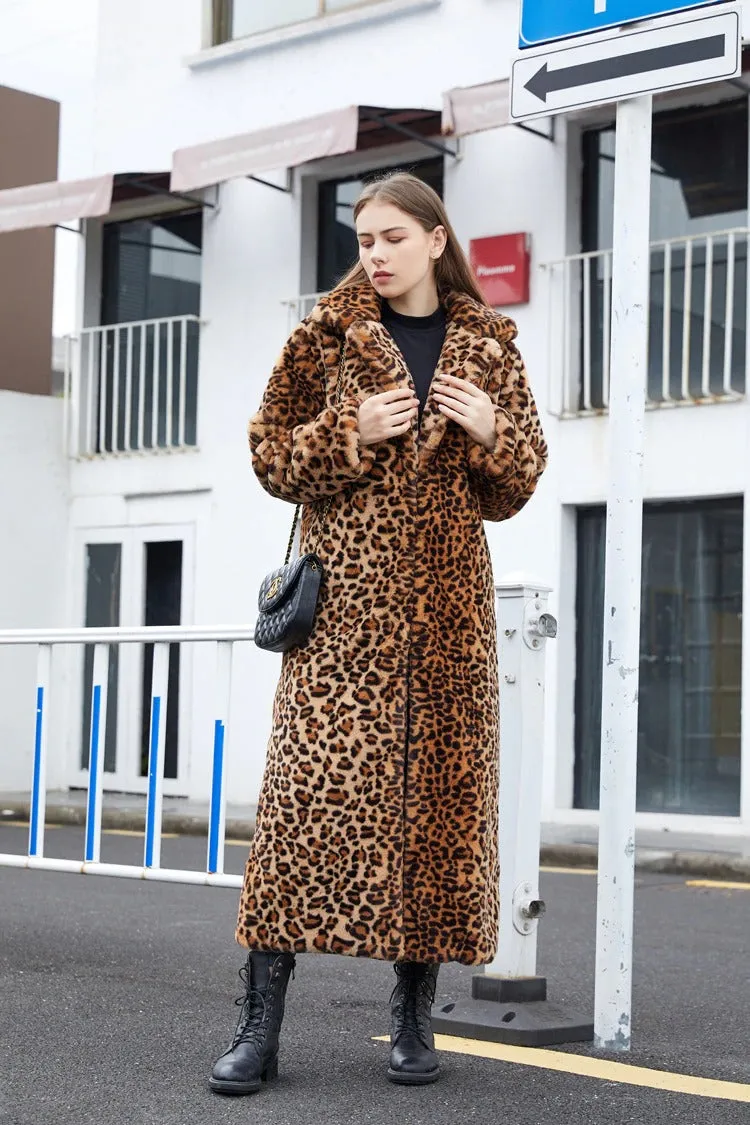 Women's Winter Casual Warm Leopard Print Fur Jacket