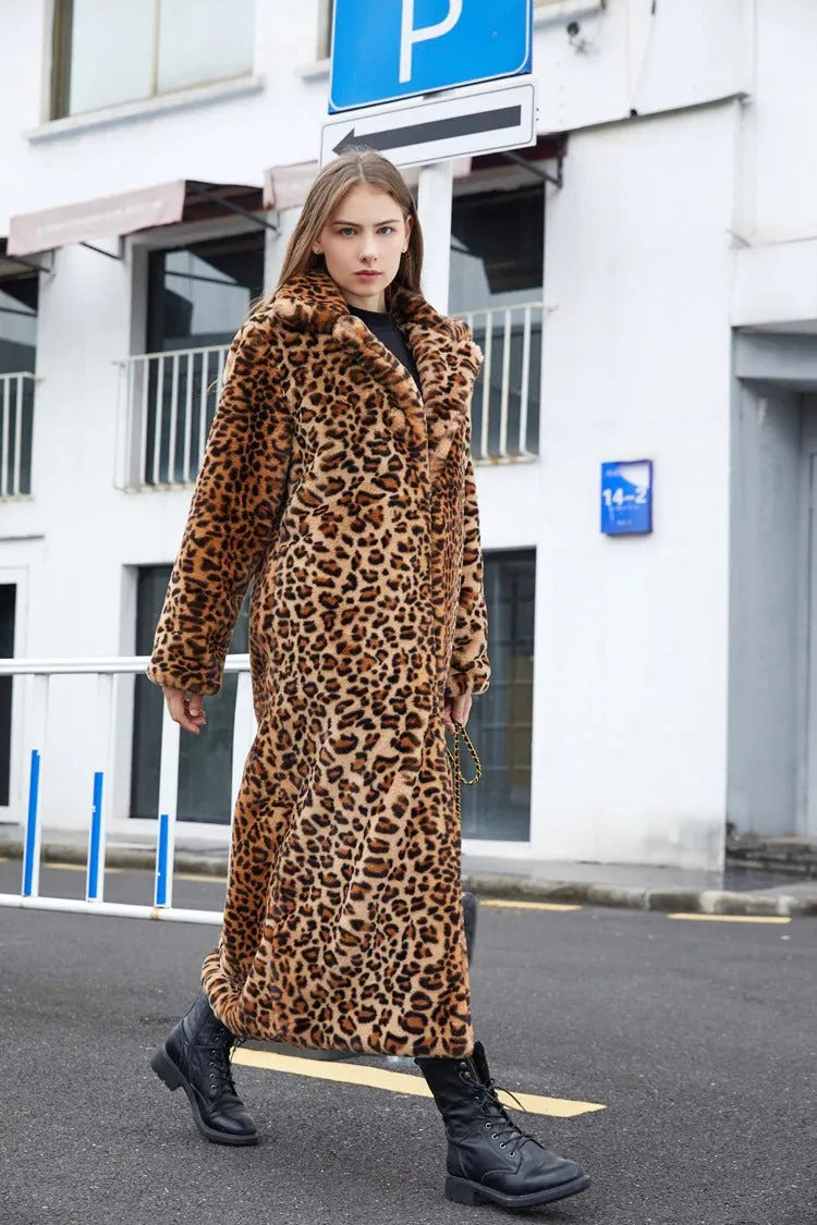 Women's Winter Casual Warm Leopard Print Fur Jacket