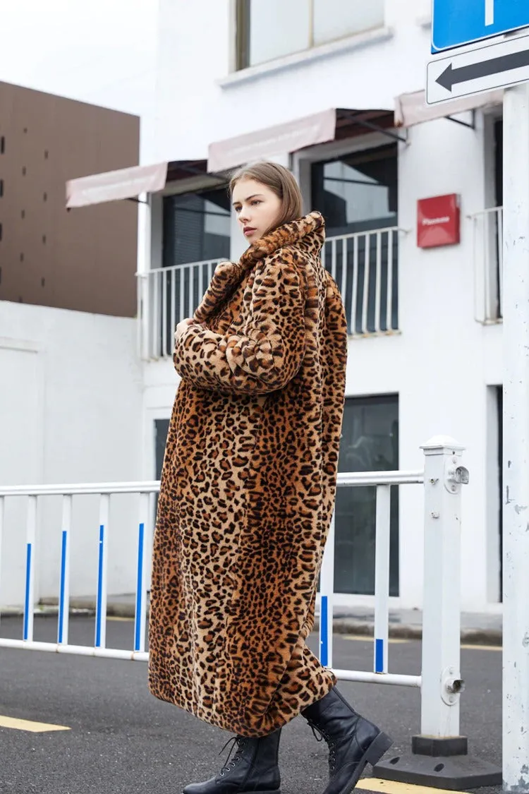 Women's Winter Casual Warm Leopard Print Fur Jacket