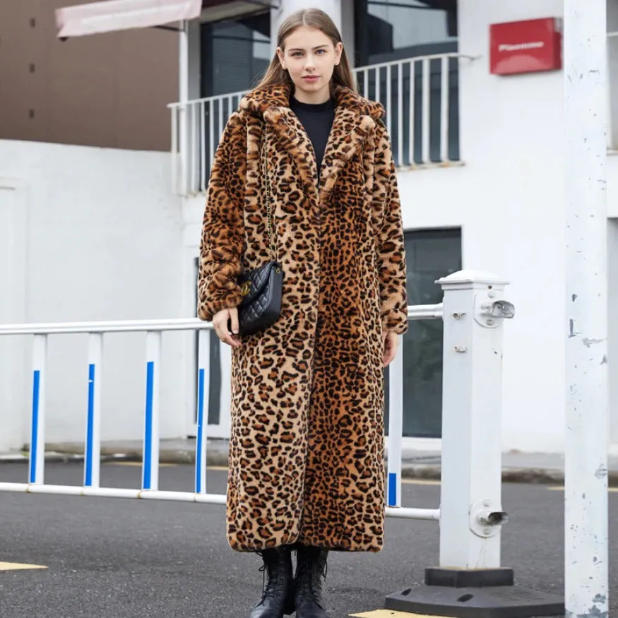 Women's Winter Casual Warm Leopard Print Fur Jacket