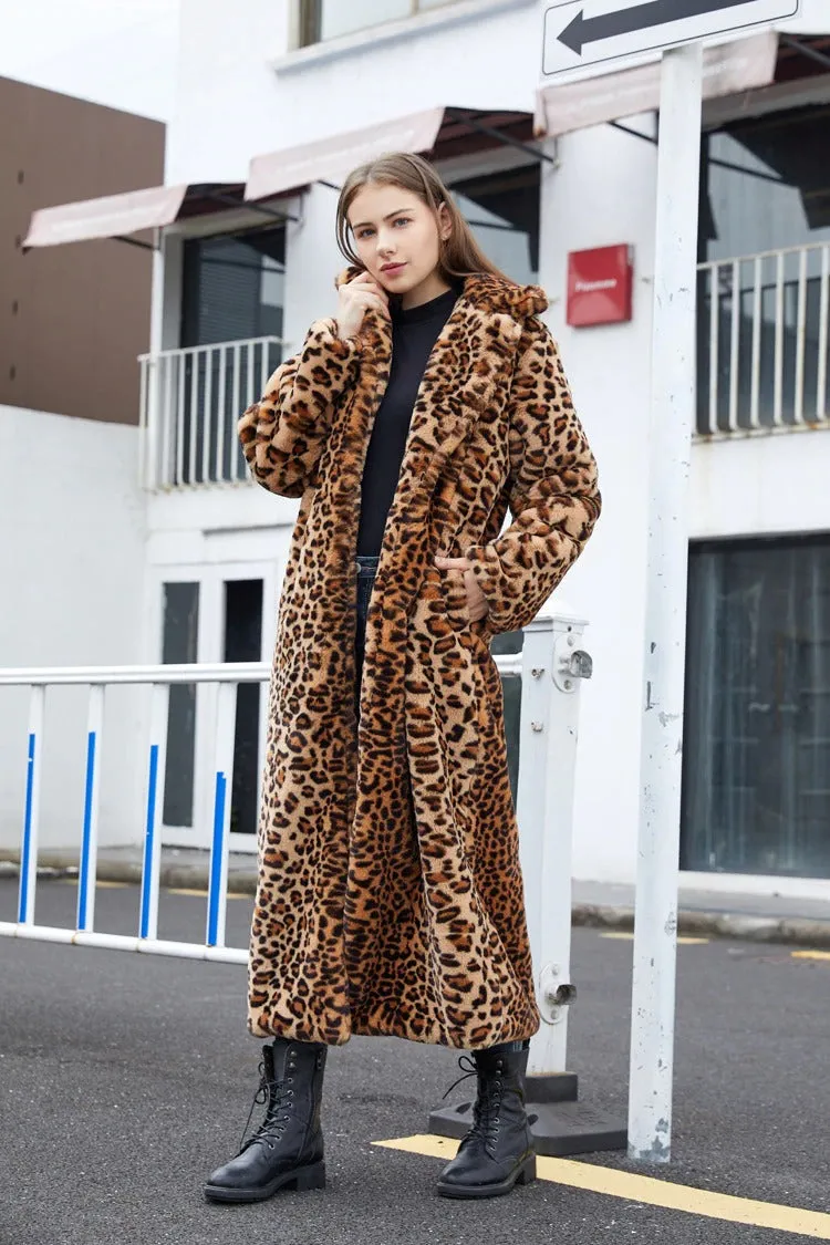 Women's Winter Casual Warm Leopard Print Fur Jacket