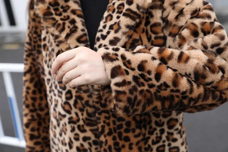 Women's Winter Casual Warm Leopard Print Fur Jacket