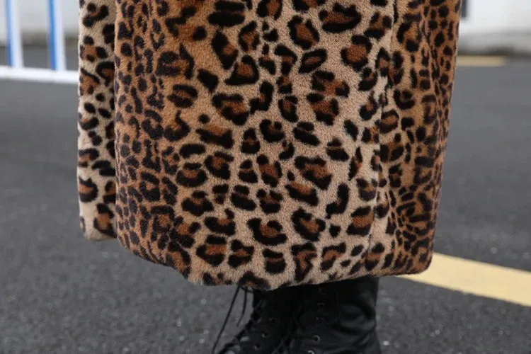 Women's Winter Casual Warm Leopard Print Fur Jacket