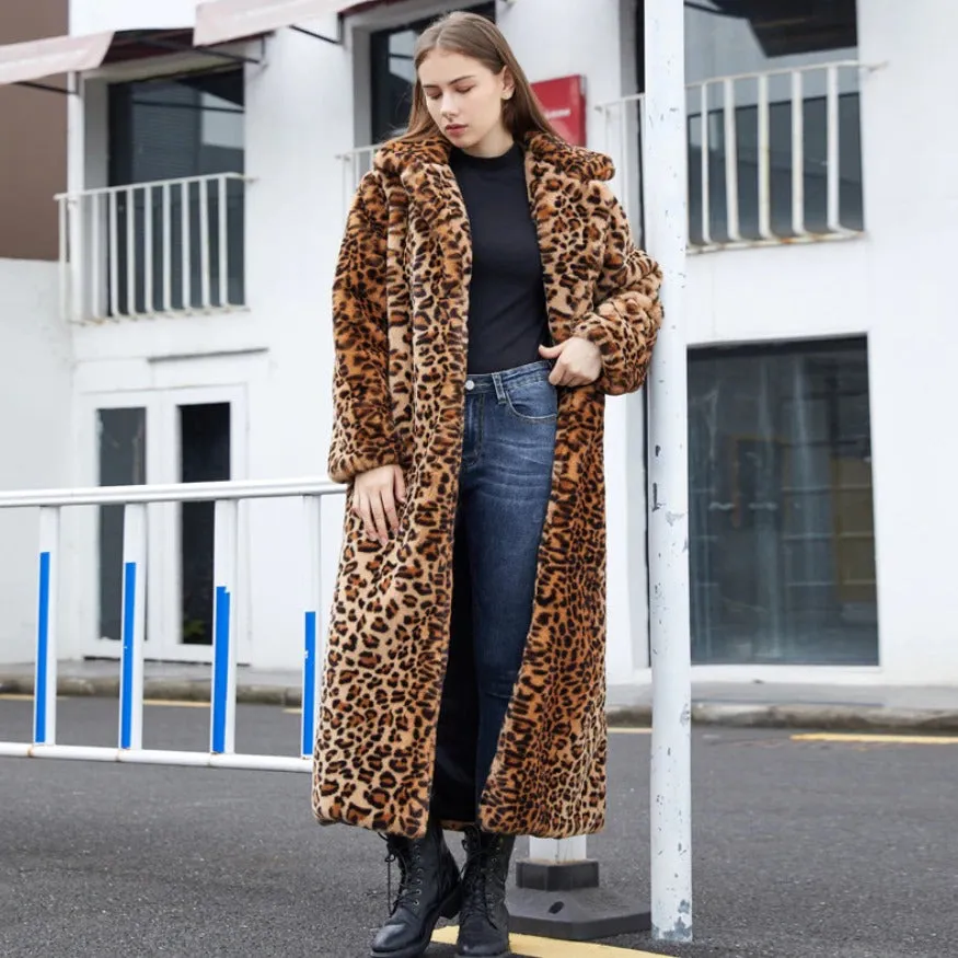 Women's Winter Casual Warm Leopard Print Fur Jacket